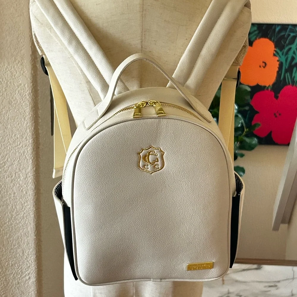 HATHWAY STEWART Elegant Golf & Leisure Backpack Neutral Cream Gold Hardware NWOT